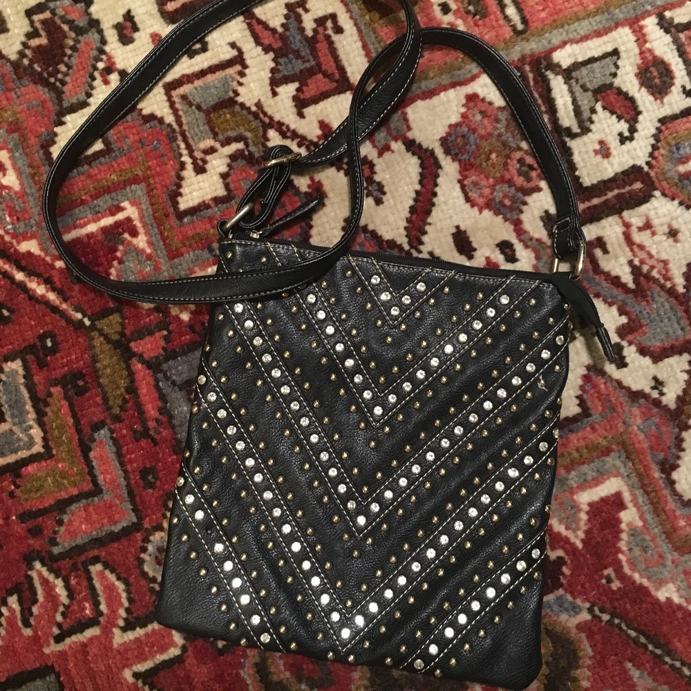 Black Faux Leather Studded Crossbody Bag